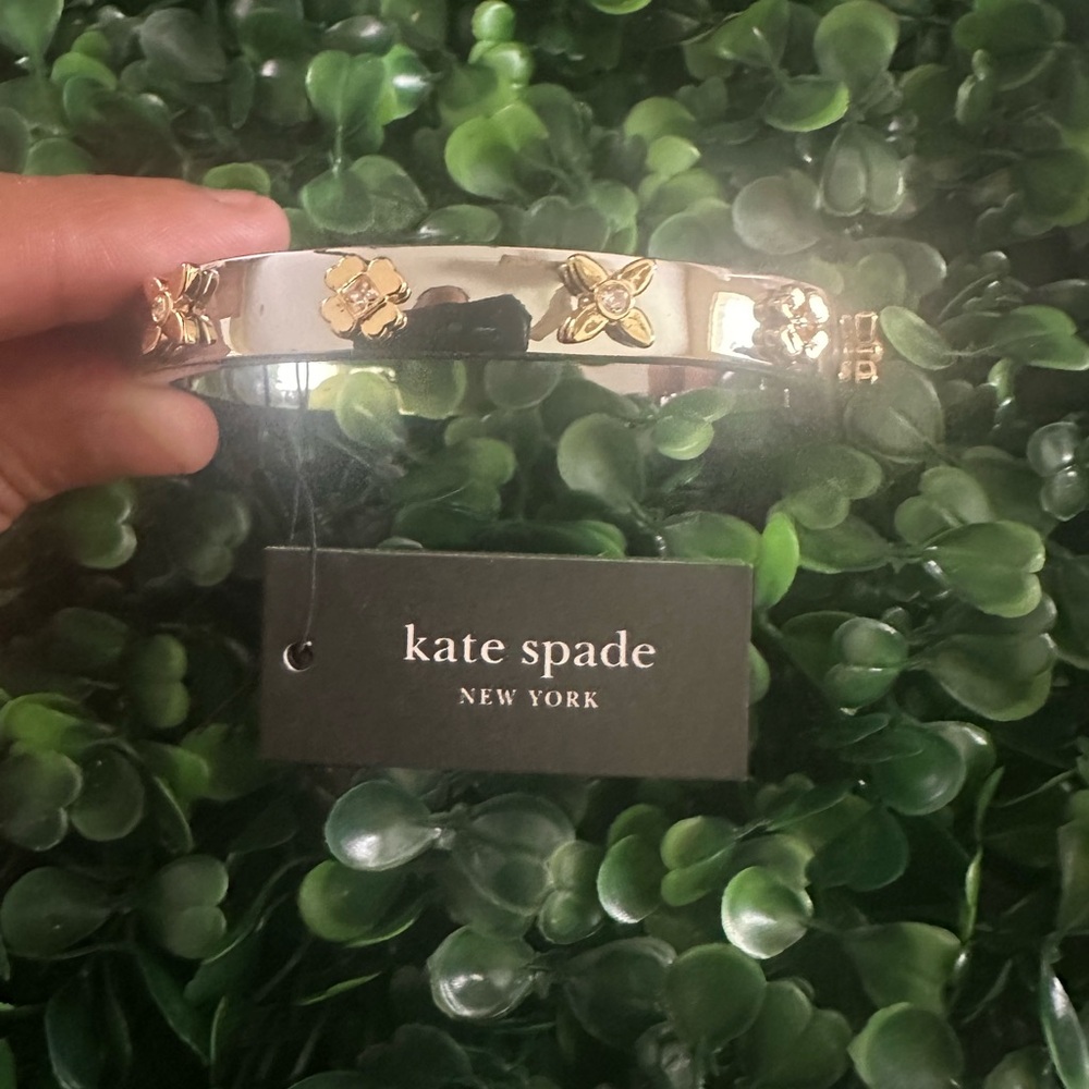 Kate Spade Silver Bangle with Gold Floral Design